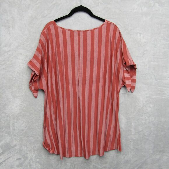 Naif Top Shirt Womens 2X Pink V-Neck Tie Sleeve Blouse Striped - Picture 7 of 8